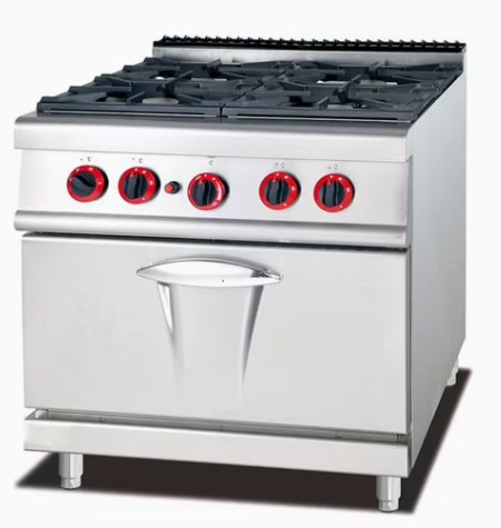 Commercial Kitchen Equipment 4 Burners Gas Cooking Range with Gas Oven