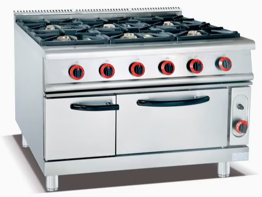 Commercial Kitchen Equipment 6 Burners Gas Cooking Range with Gas Oven